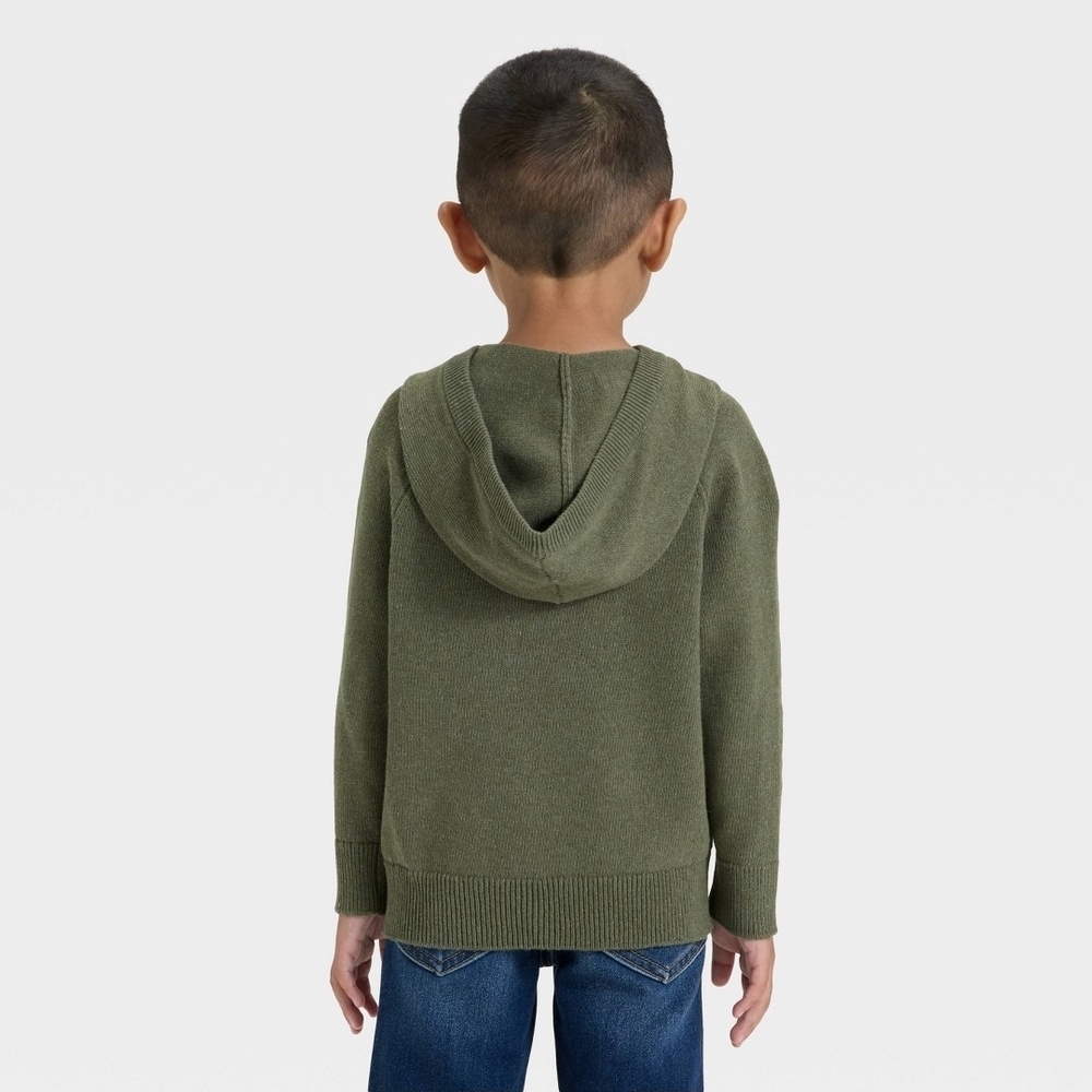 Cat & Jack - Olive Green Waffle Knit Toddler Hoodie Sweater - Picture 2 of 3